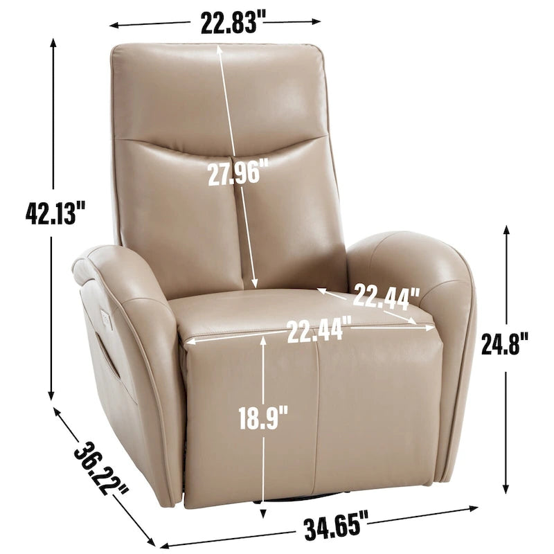 Fauteuil inclinable électrique en similicuir pivotant à 270°, avec fonction de bascule et de glisse, 2 poches latérales, ports USB et Type-C