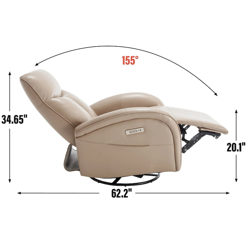 Fauteuil inclinable électrique en similicuir pivotant à 270°, avec fonction de bascule et de glisse, 2 poches latérales, ports USB et Type-C