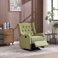 Fauteuil inclinable manuel pivotant à 360° en lin vert olive avec dossier capitonné et repose-pieds pour salon, chambre à coucher