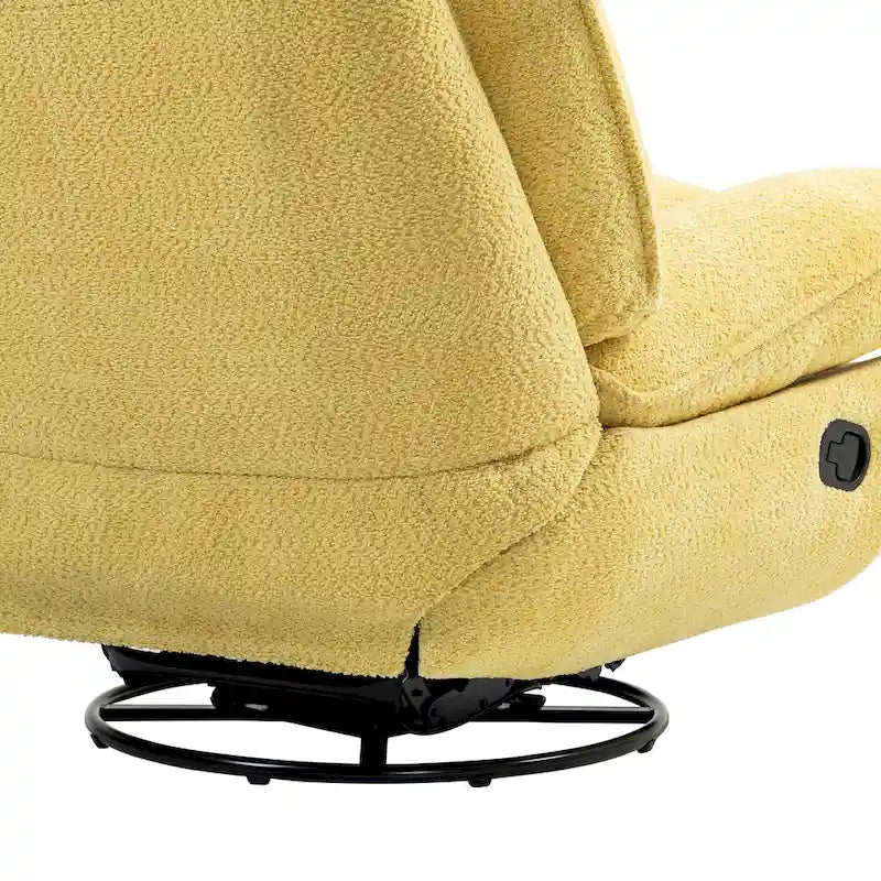 Fauteuil inclinable manuel jaune surdimensionné en chenille, rembourré, pivotant à 360°, avec fonction de glisse, repose-pieds étendu et dossier capitonné