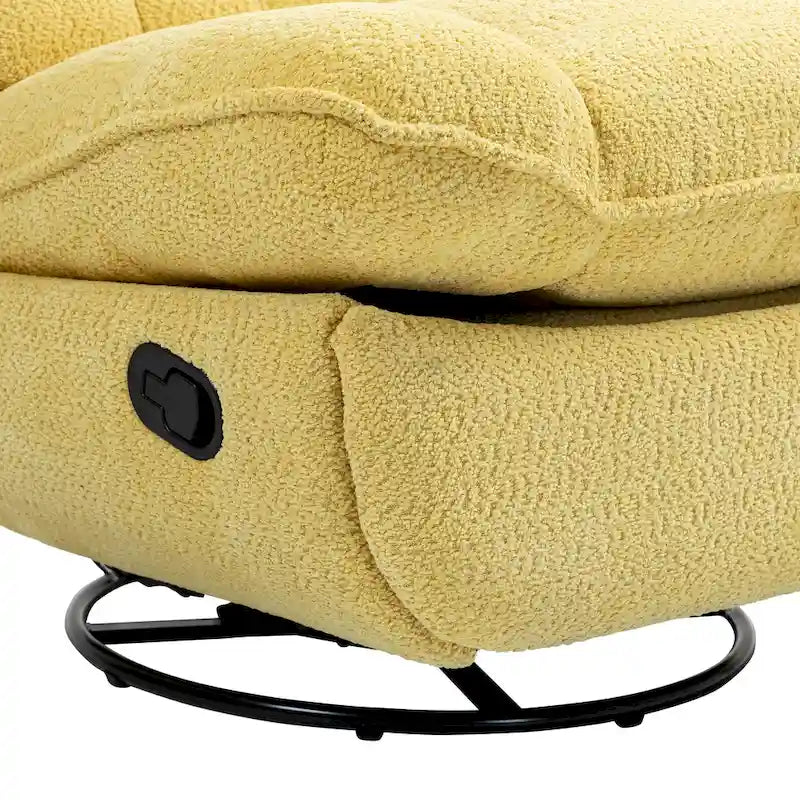Fauteuil inclinable manuel jaune surdimensionné en chenille, rembourré, pivotant à 360°, avec fonction de glisse, repose-pieds étendu et dossier capitonné