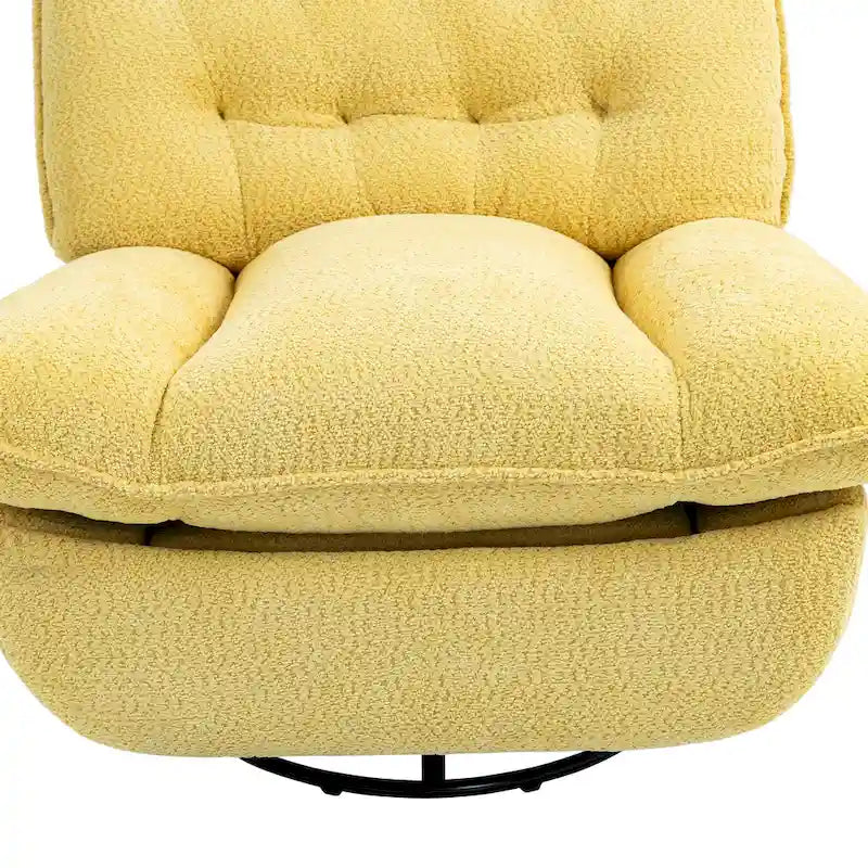 Fauteuil inclinable manuel jaune surdimensionné en chenille, rembourré, pivotant à 360°, avec fonction de glisse, repose-pieds étendu et dossier capitonné