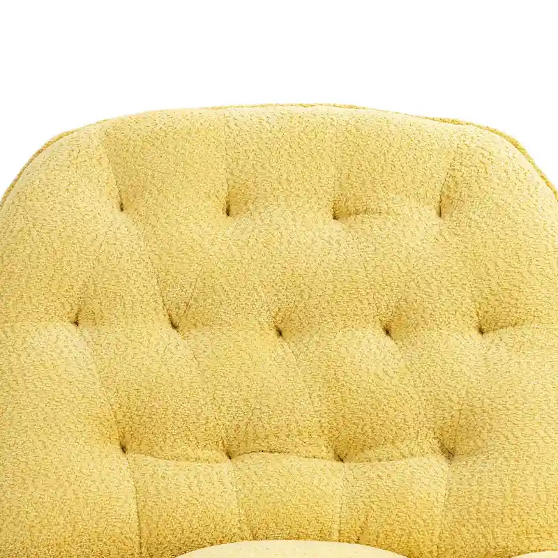 Fauteuil inclinable manuel jaune surdimensionné en chenille, rembourré, pivotant à 360°, avec fonction de glisse, repose-pieds étendu et dossier capitonné