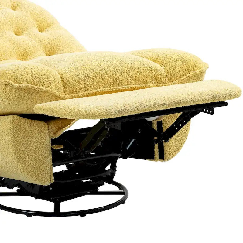Fauteuil inclinable manuel jaune surdimensionné en chenille, rembourré, pivotant à 360°, avec fonction de glisse, repose-pieds étendu et dossier capitonné