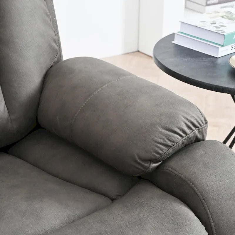 Fauteuil inclinable électrique gris à assise large pour seniors avec télécommande, poche latérale et options d'inclinaison réglables
