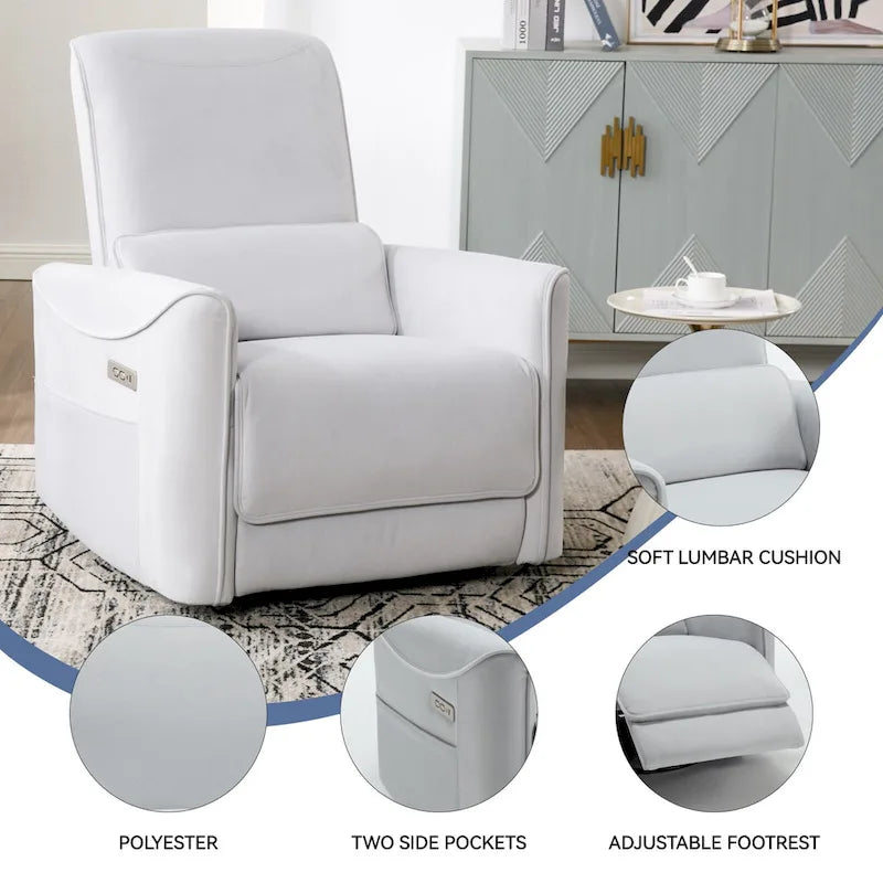 Fauteuil inclinable électrique ergonomique marron avec pivotant à 270°, ports de charge USB et Type-C, et support lombaire