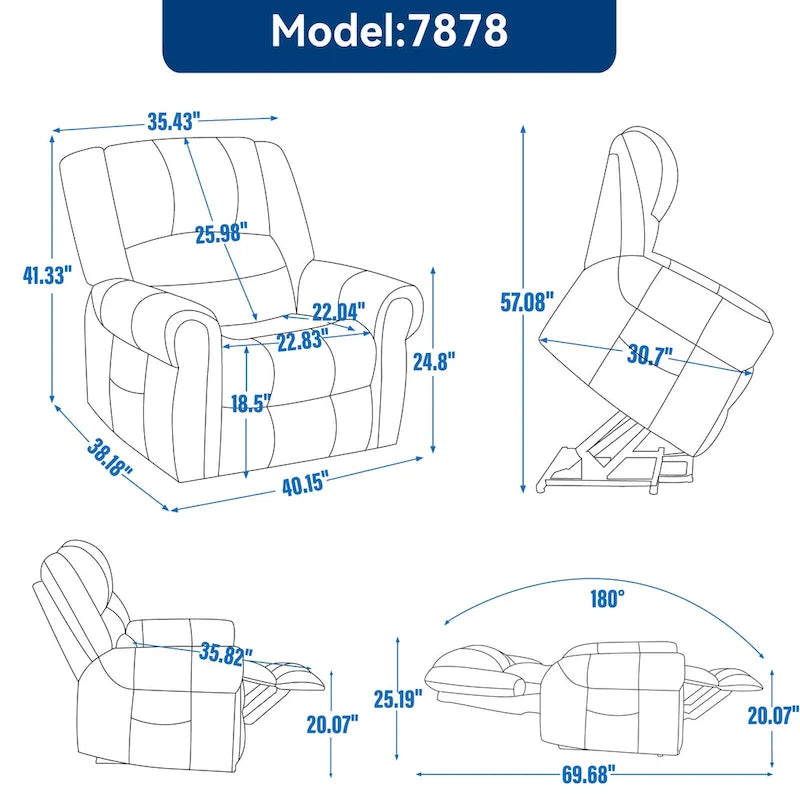 Fauteuil inclinable releveur double motorisation en similicuir marron avec chauffage et massage, ports USB et inclinaison infinie pour seniors