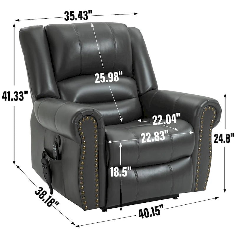 Fauteuil inclinable releveur double motorisation en similicuir marron avec chauffage et massage, ports USB et inclinaison infinie pour seniors