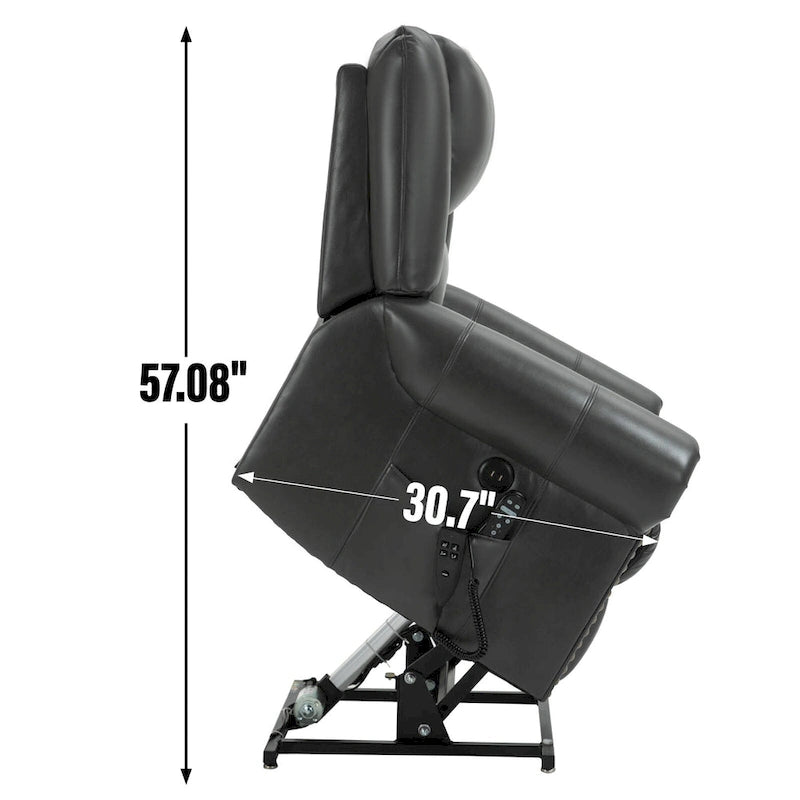 Fauteuil inclinable releveur double motorisation en similicuir marron avec chauffage et massage, ports USB et inclinaison infinie pour seniors