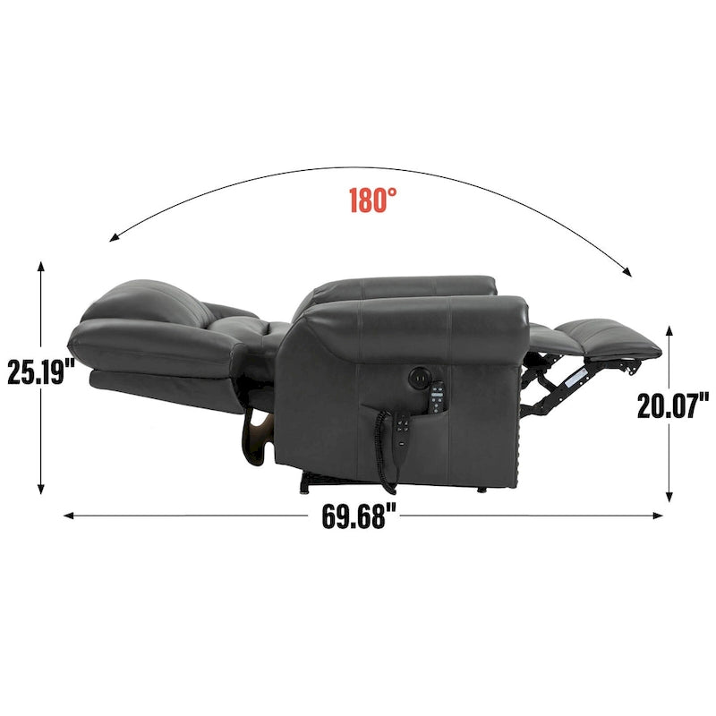 Fauteuil inclinable releveur double motorisation en similicuir marron avec chauffage et massage, ports USB et inclinaison infinie pour seniors