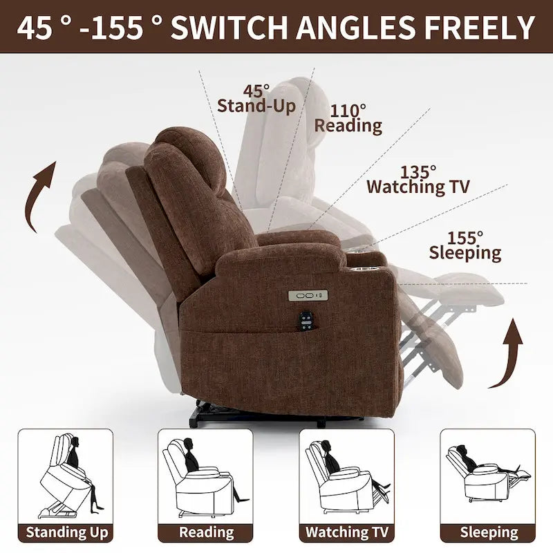 Fauteuil inclinable électrique bleu avec massage 8 points, soutien lombaire chauffant, deux ports USB et porte-gobelets en acier inoxydable