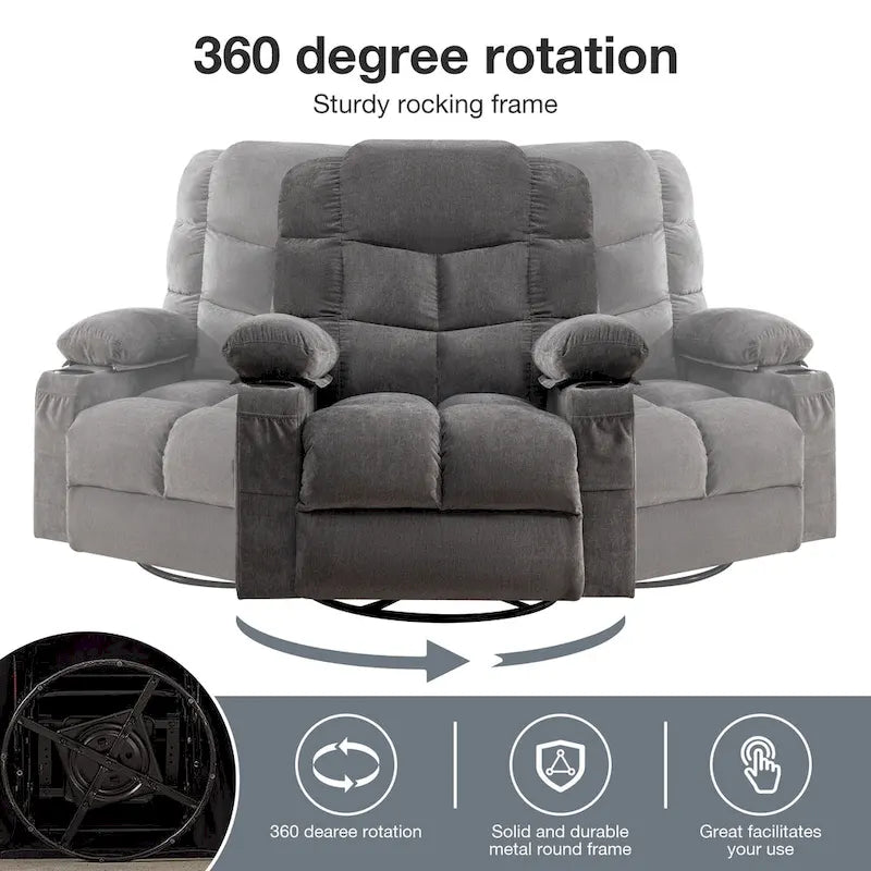 Fauteuil inclinable gris surdimensionné avec chauffage et port USB