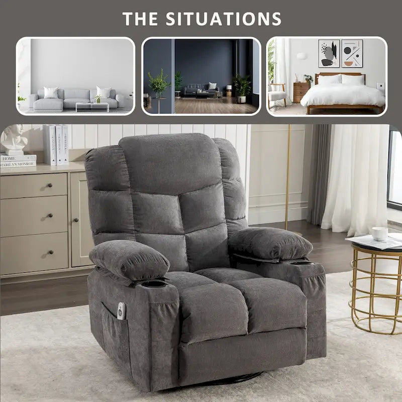 Fauteuil inclinable gris surdimensionné avec chauffage et port USB