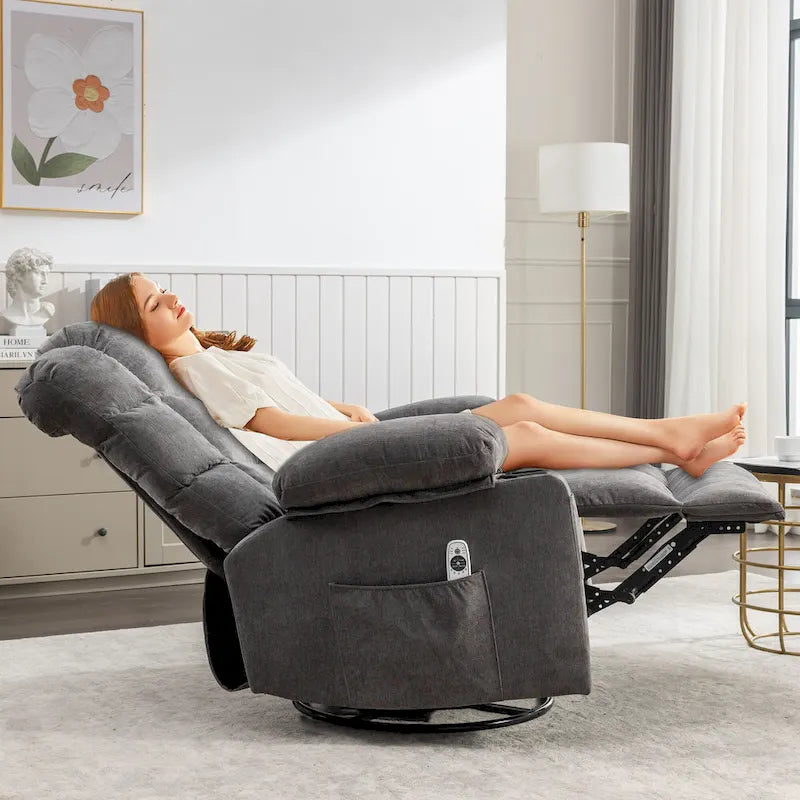 Fauteuil inclinable gris surdimensionné avec chauffage et port USB