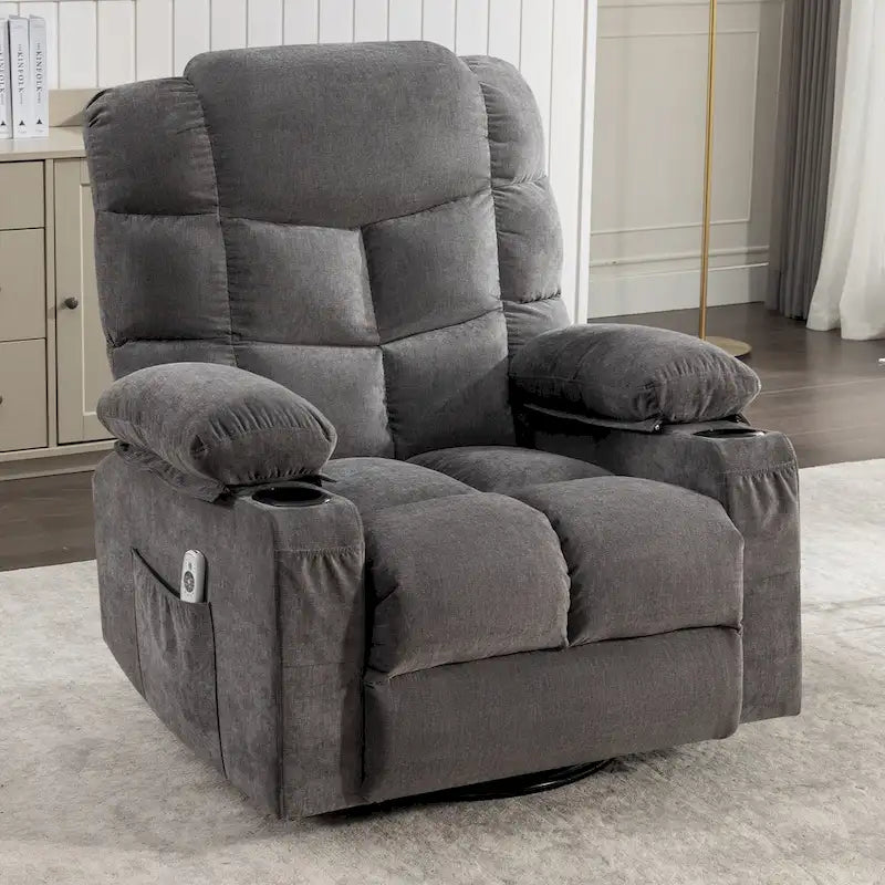 Fauteuil inclinable gris surdimensionné avec chauffage et port USB
