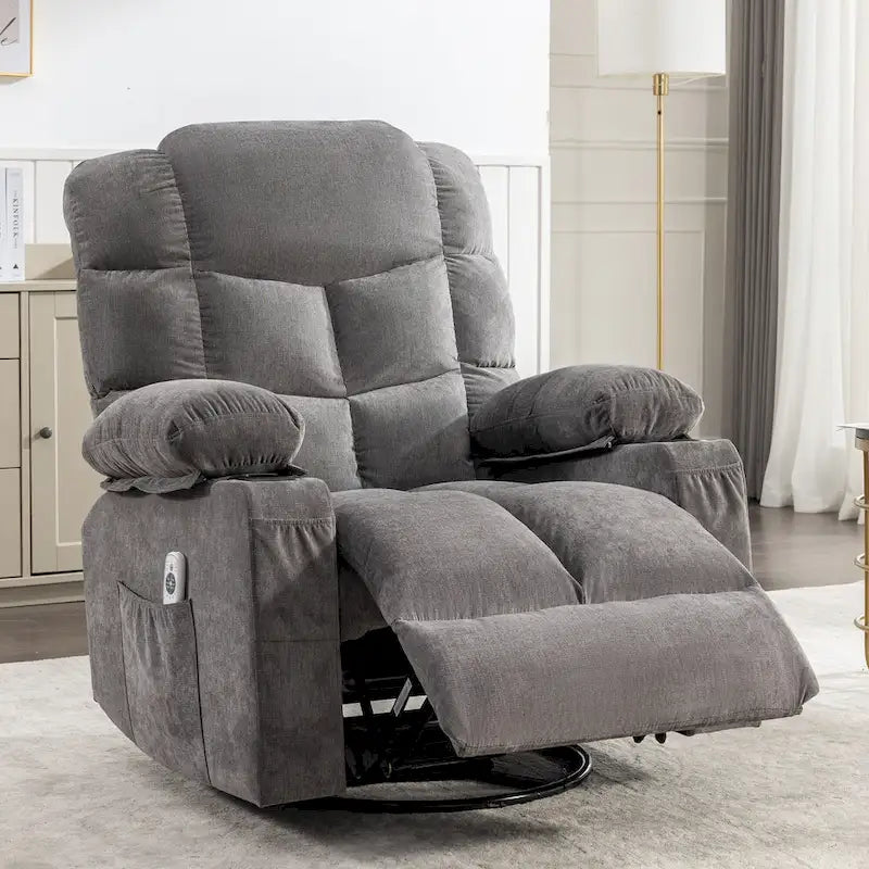 Fauteuil inclinable gris surdimensionné avec chauffage et port USB