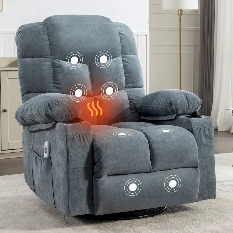 Fauteuil inclinable gris surdimensionné avec chauffage et port USB