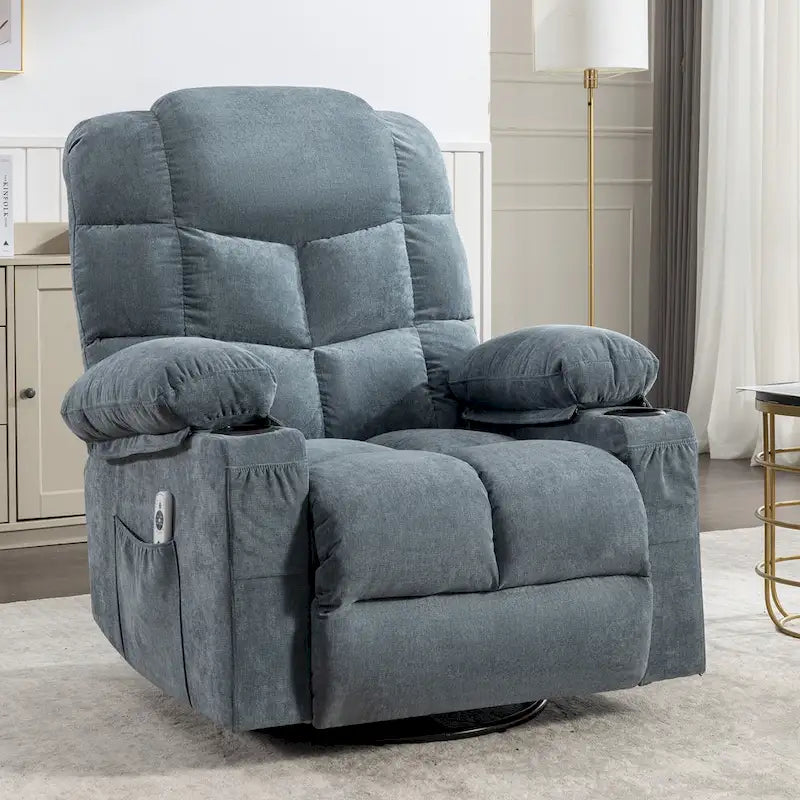 Fauteuil inclinable gris surdimensionné avec chauffage et port USB