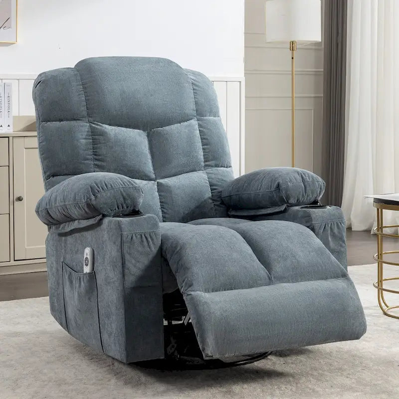 Fauteuil inclinable gris surdimensionné avec chauffage et port USB
