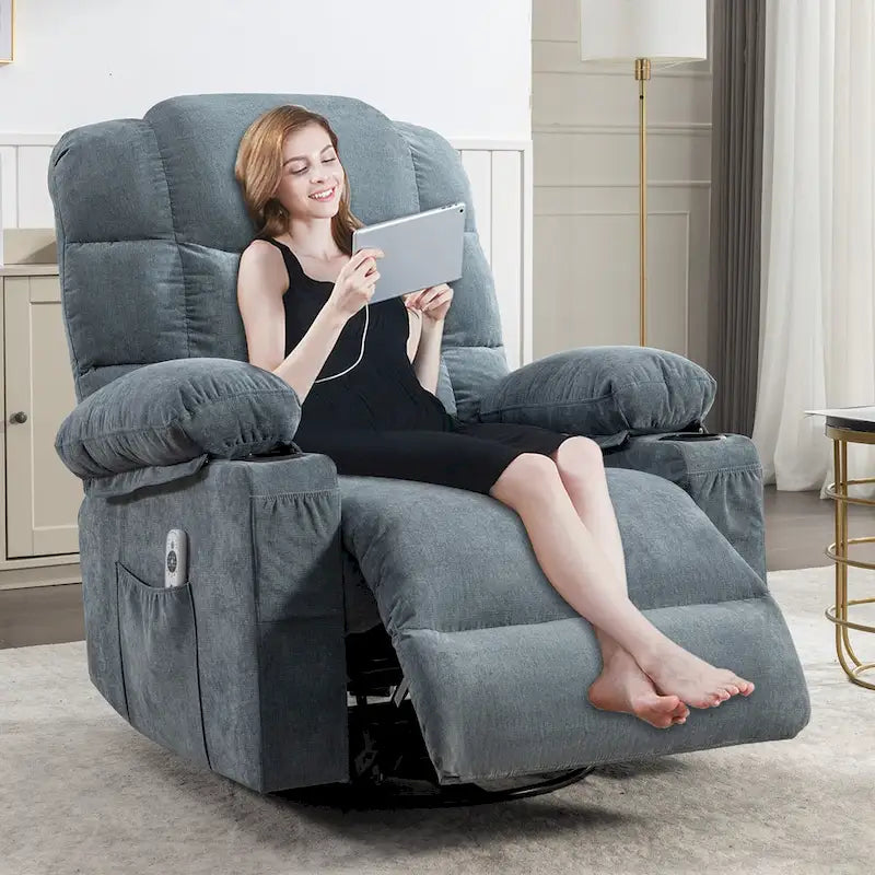 Fauteuil inclinable gris surdimensionné avec chauffage et port USB