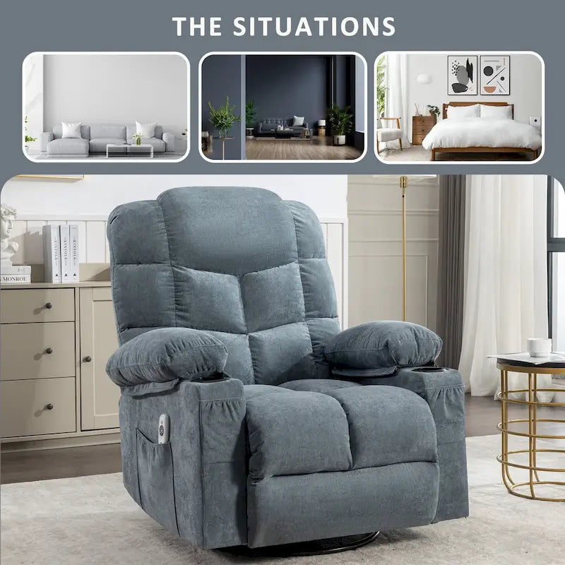 Fauteuil inclinable gris surdimensionné avec chauffage et port USB