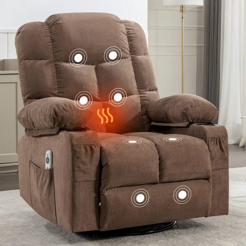 Fauteuil inclinable gris surdimensionné avec chauffage et port USB