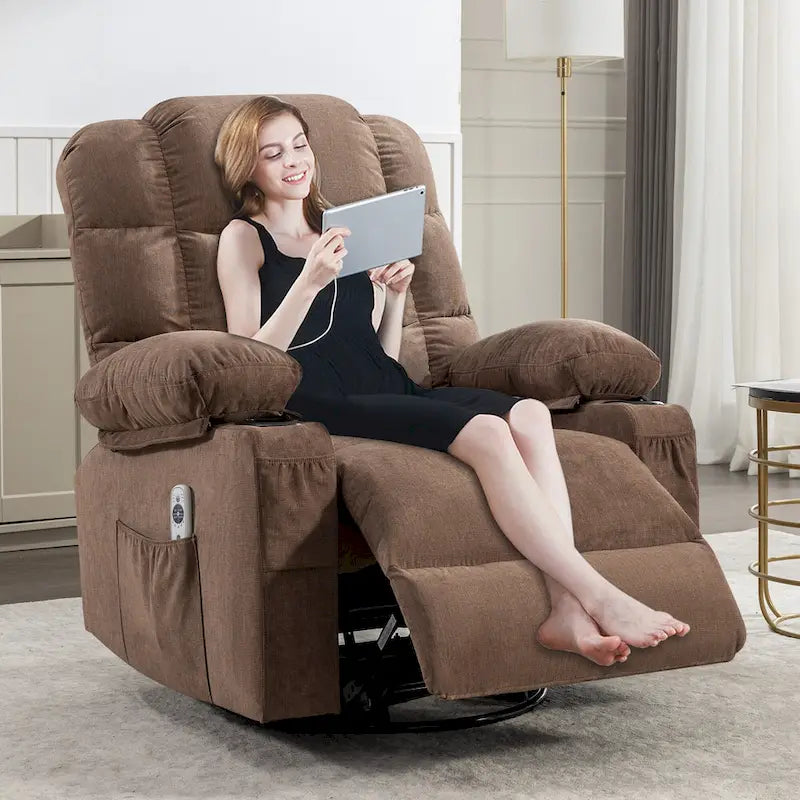 Fauteuil inclinable gris surdimensionné avec chauffage et port USB