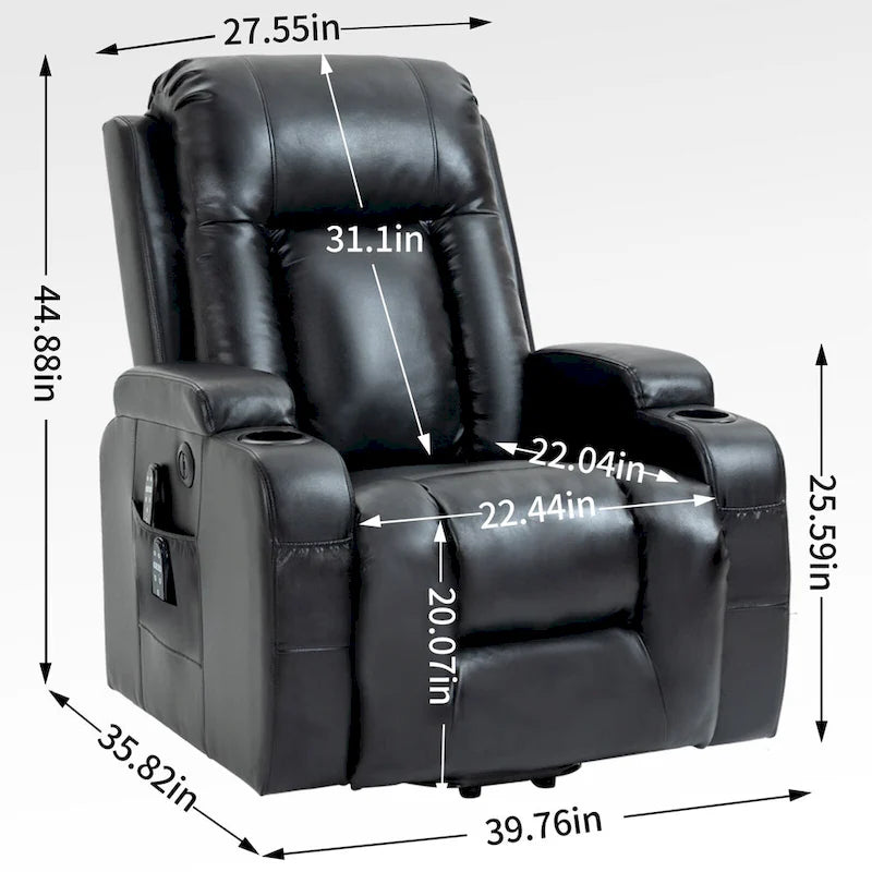 Fauteuil releveur inclinable noir avec massage, chaleur et cadre robuste
