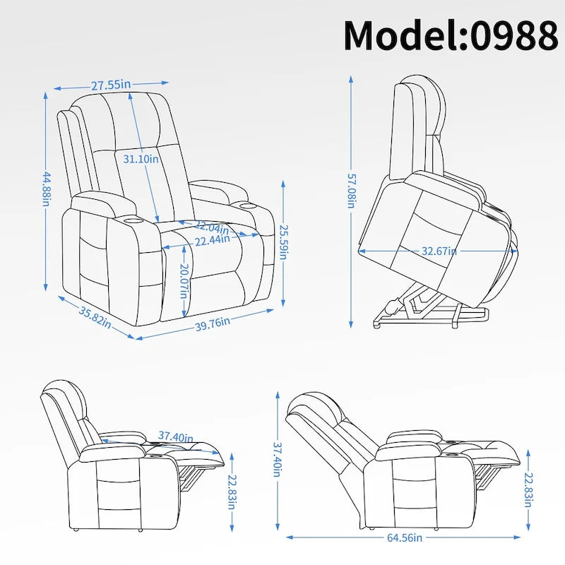 Fauteuil releveur inclinable noir avec massage, chaleur et cadre robuste