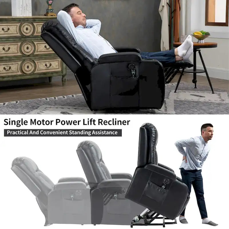 Fauteuil releveur inclinable noir avec massage, chaleur et cadre robuste