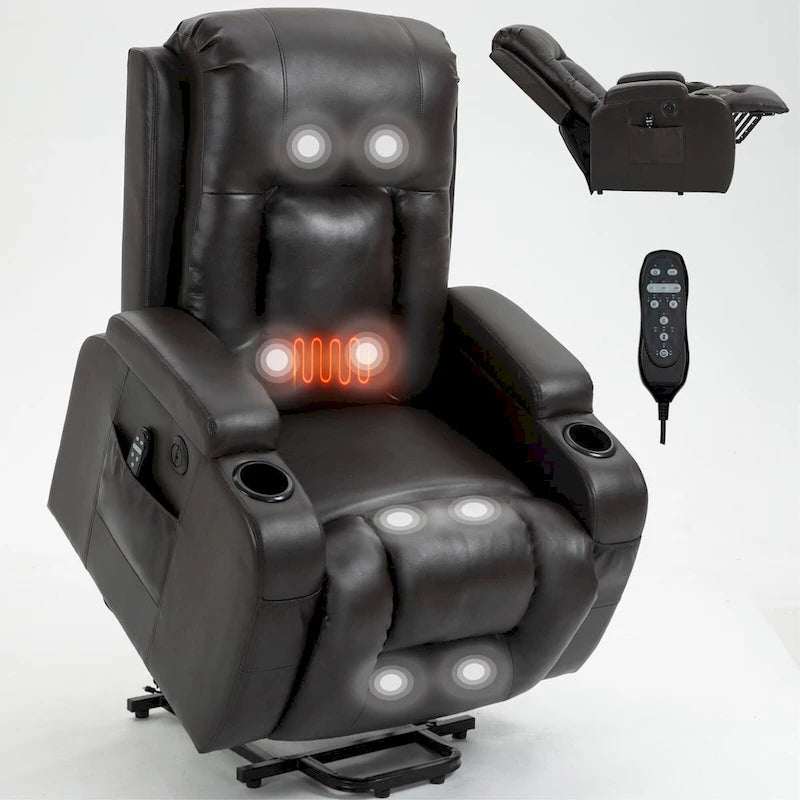 Fauteuil releveur inclinable noir avec massage, chaleur et cadre robuste