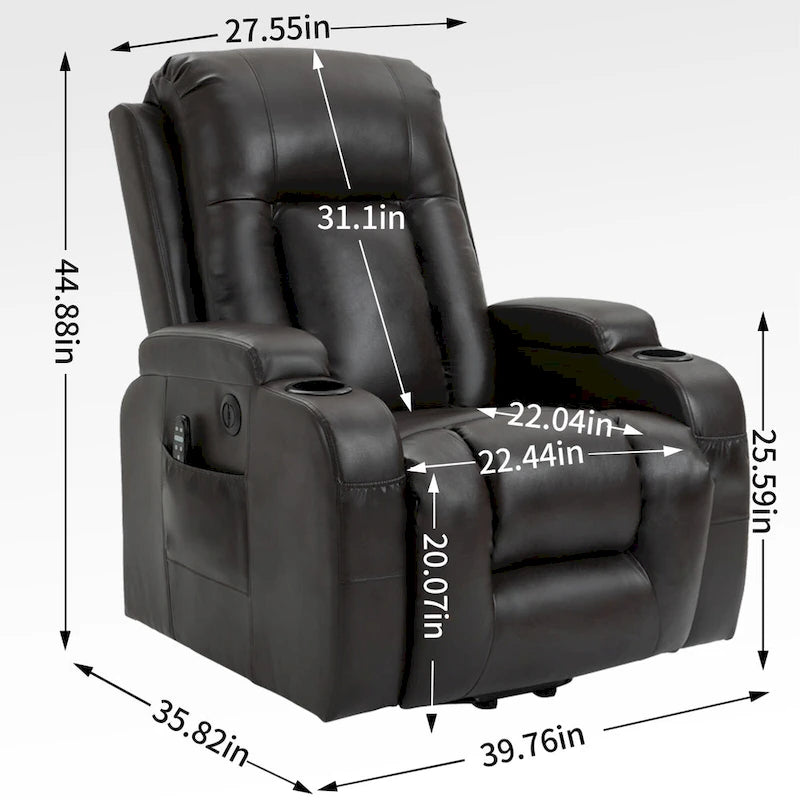 Fauteuil releveur inclinable noir avec massage, chaleur et cadre robuste