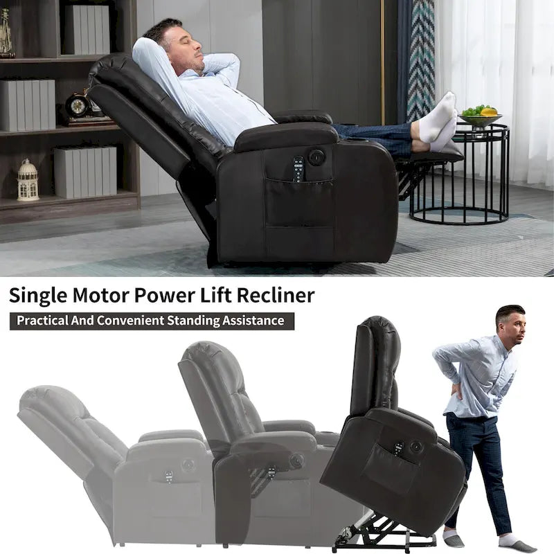 Fauteuil releveur inclinable noir avec massage, chaleur et cadre robuste