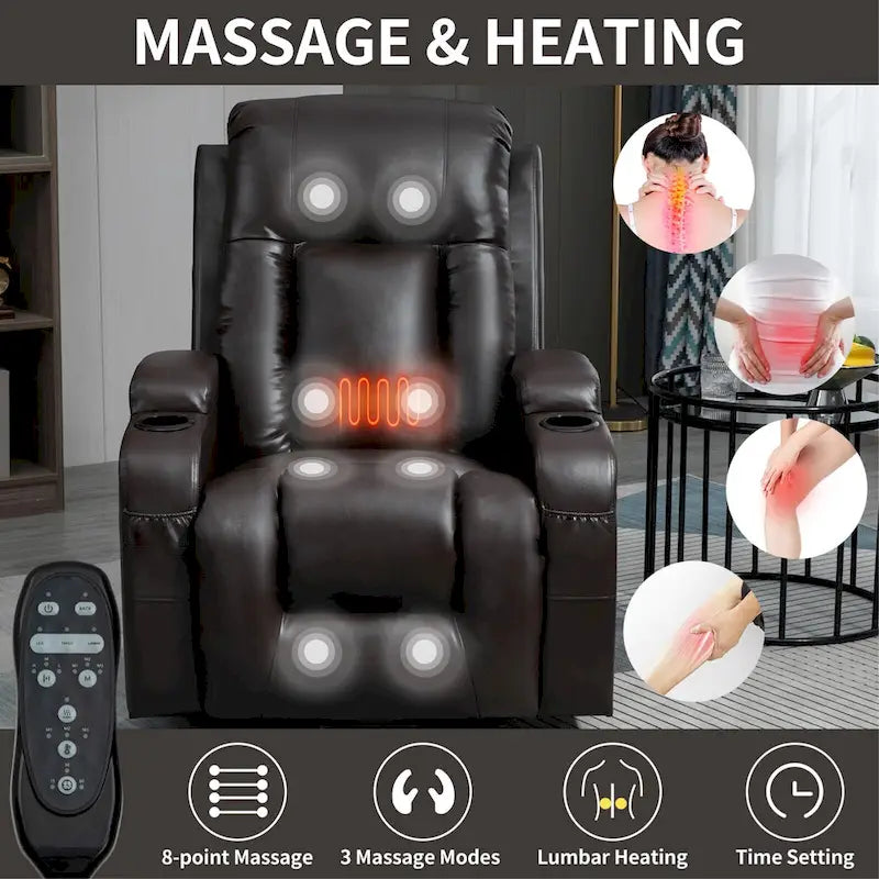 Fauteuil releveur inclinable noir avec massage, chaleur et cadre robuste