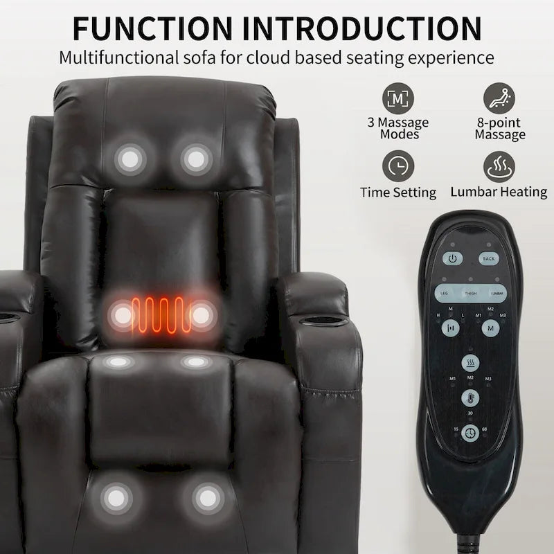 Fauteuil releveur inclinable noir avec massage, chaleur et cadre robuste