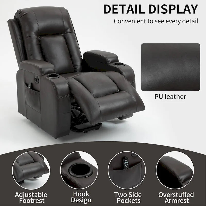 Fauteuil releveur inclinable noir avec massage, chaleur et cadre robuste