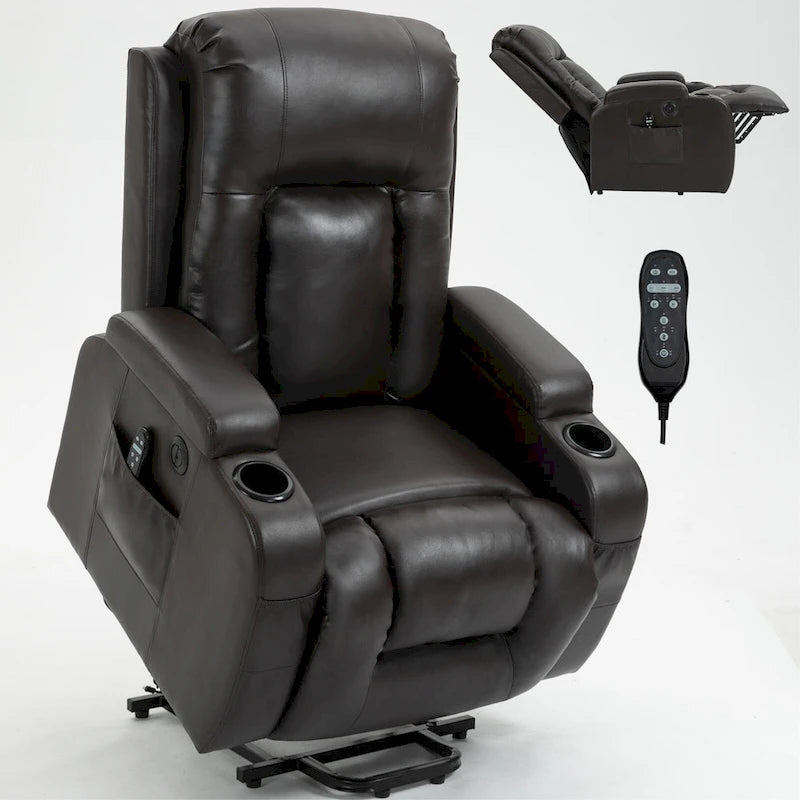 Fauteuil releveur inclinable noir avec massage, chaleur et cadre robuste