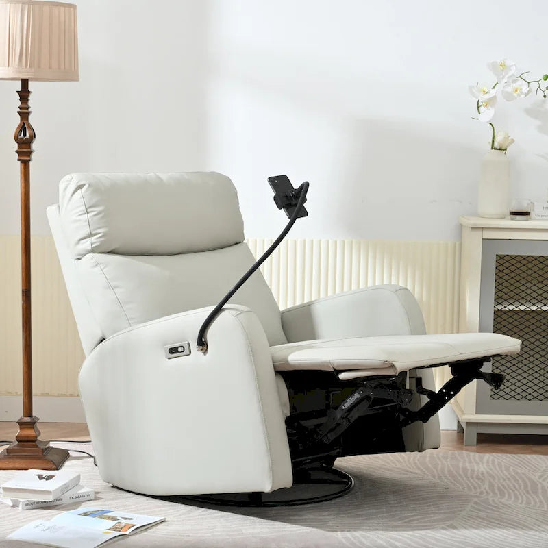 Fauteuil inclinable gris électrique avec pivot, ports USB et repose-pieds réglable