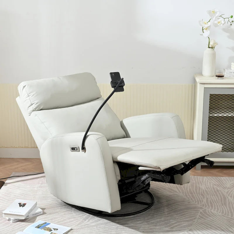 Fauteuil inclinable gris électrique avec pivot, ports USB et repose-pieds réglable