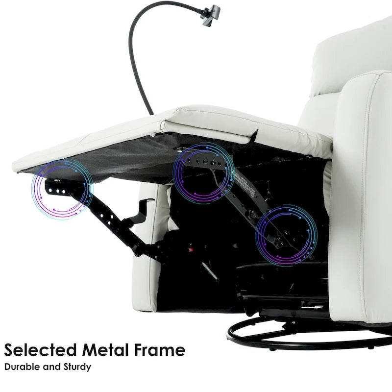 Fauteuil inclinable gris électrique avec pivot, ports USB et repose-pieds réglable