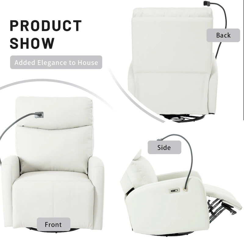 Fauteuil inclinable gris électrique avec pivot, ports USB et repose-pieds réglable