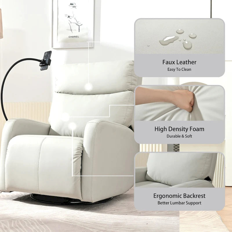 Fauteuil inclinable gris électrique avec pivot, ports USB et repose-pieds réglable