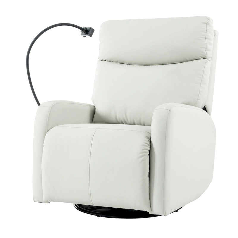 Fauteuil inclinable gris électrique avec pivot, ports USB et repose-pieds réglable