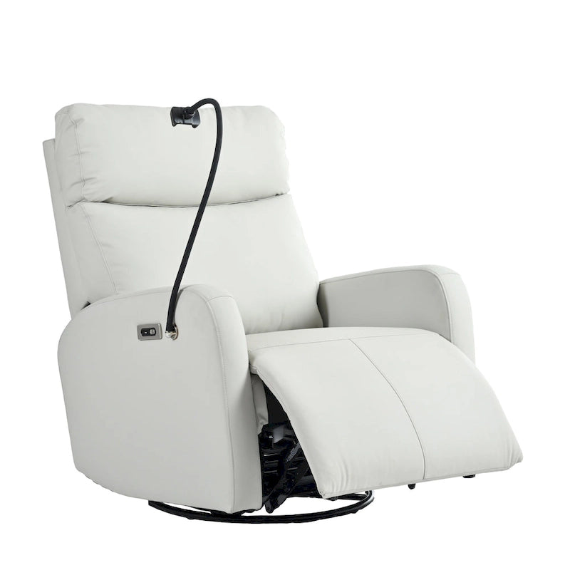 Fauteuil inclinable gris électrique avec pivot, ports USB et repose-pieds réglable