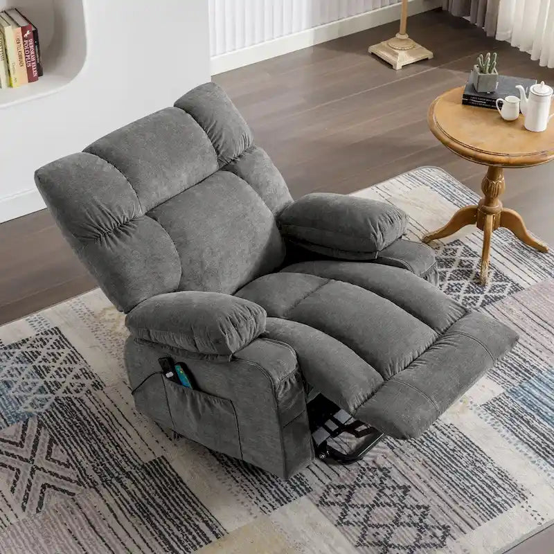 Fauteuil relaxant électrique bleu avec fonctions de chauffage, de massage, de chargement USB, de rangement latéral et de télécommande