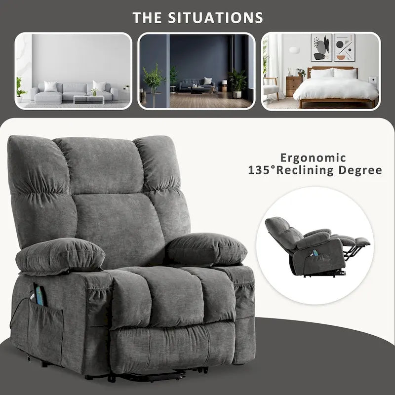 Fauteuil relaxant électrique bleu avec fonctions de chauffage, de massage, de chargement USB, de rangement latéral et de télécommande