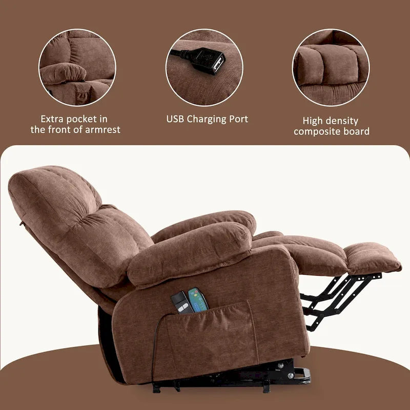 Fauteuil relaxant électrique bleu avec fonctions de chauffage, de massage, de chargement USB, de rangement latéral et de télécommande