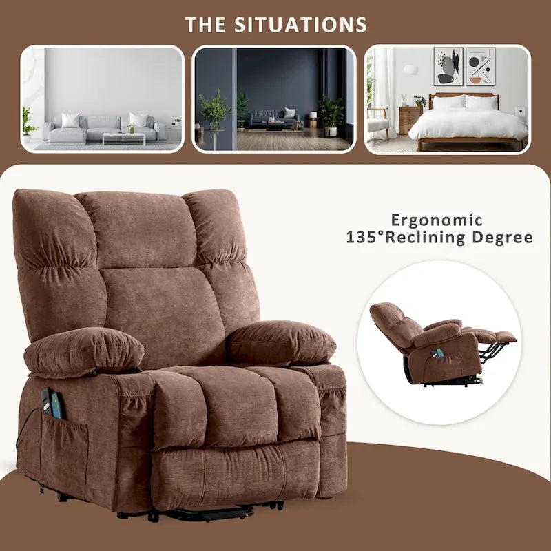 Fauteuil relaxant électrique bleu avec fonctions de chauffage, de massage, de chargement USB, de rangement latéral et de télécommande