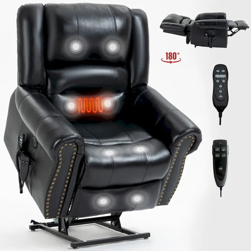 Fauteuil inclinable releveur en cuir véritable marron avec double moteur