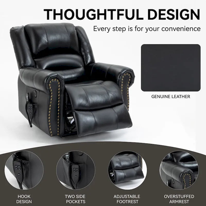 Fauteuil inclinable releveur en cuir véritable marron avec double moteur